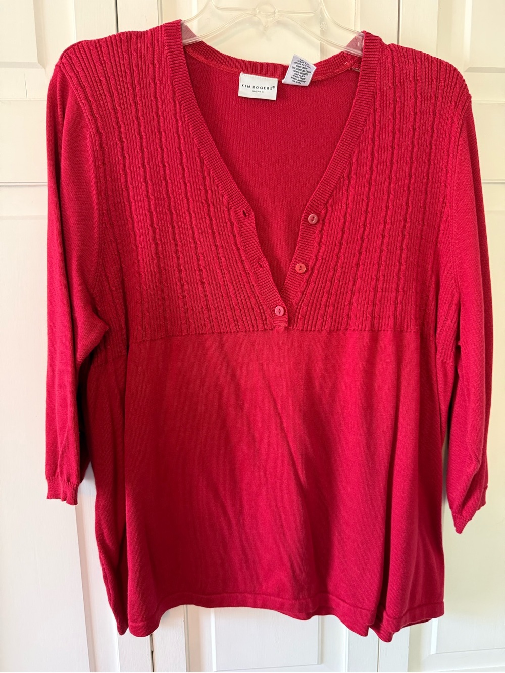 Kim Rogers Red Cotton Knit Tunic Sweater Top – Size 1X